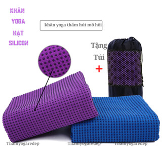 Khăn trải thảm tập yoga Silicon siêu bám, siêu thấm hút gấp 3 lần (Tặng túi đựng)
