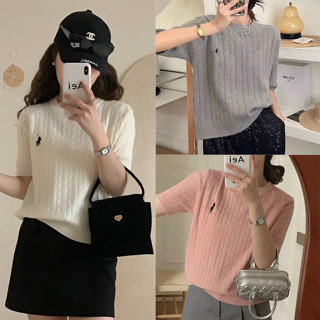 Áo Len Cộc Tay Cổ Tròn Thêu Ngựa, Áo Len Nữ Dệt Kim Dáng Basic Ulzzang Chulxi N5