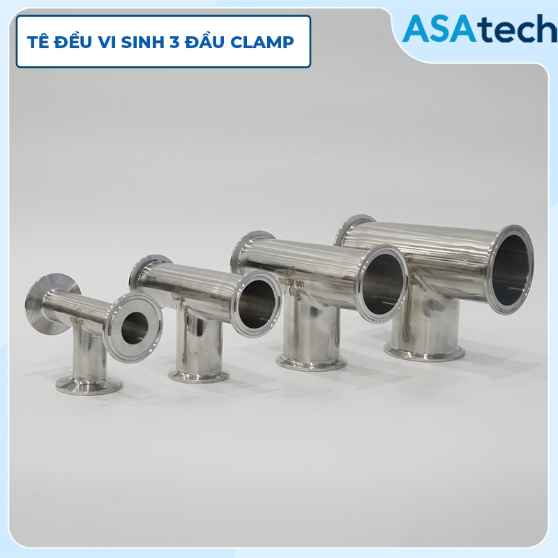 Tê đều Clamp vi sinh Inox 304/316L, Tê vi sinh kết nối Clamp bề mặt bóng, Tê inox vi sinh nối Clamp