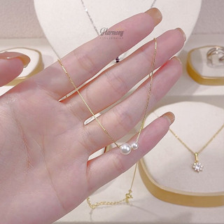 Dây chuyền nữ bạc 925 vòng cổ ngọc trai nhân tạo mix bi trơn, nữ tính VC143 | HARMONY ACCESSORIES