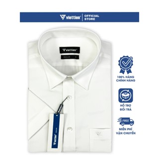 VIỆT TIẾN SALE - Áo Sơ Mi Viettien Tay Ngắn, Màu Hoa Văn Trắng, Form Regular, Lai Bầu, Quà Tặng Nam