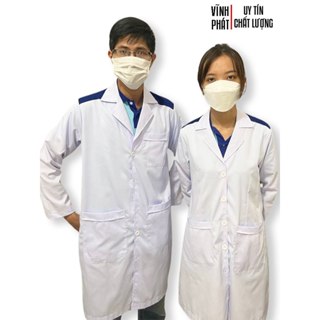  Áo blouse trắng nam nữ tay dài cầu vai xanh mẫu đẹp dành cho sinh viên thực tập giá tốt chất lượng 