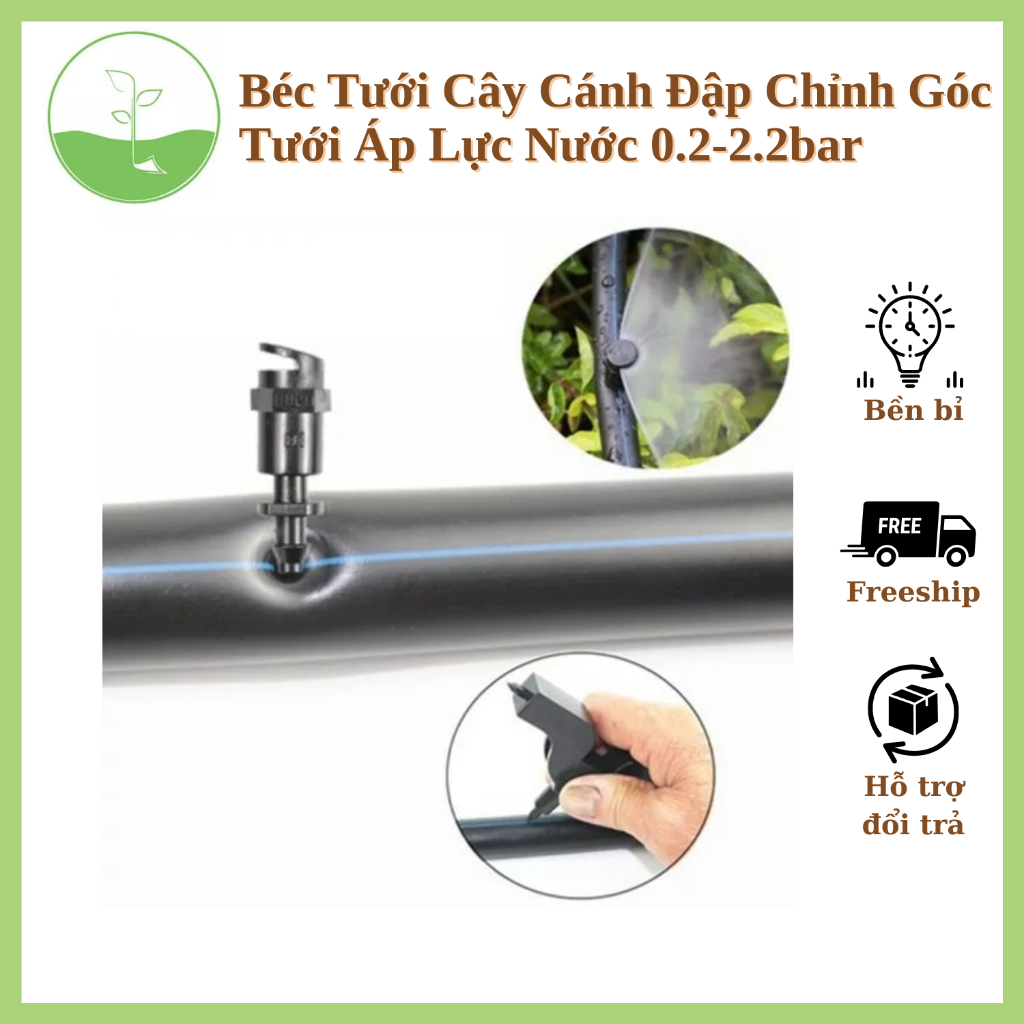 Béc tưới phun mưa 180 độ, béc tưới xòe, tưới 1 bên, gắn ống LDPE, lưu lượng nước 90-100 lít/giờ