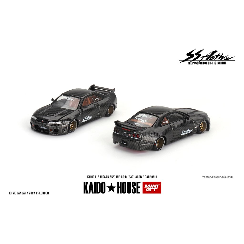  MÔ HÌNH 1:64 MINI GT - Nissan Skyline GT-R  R33  Active Carbon R 