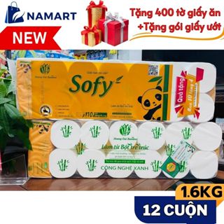 [Tặng Khăn Ướt + Giấy Ăn] Giấy Vệ Sinh SOFY Gấu Trúc 12 Cuộn (1.6Kg) 4 Lớp Cao Cấp – Giấy Vệ Sinh Cuộn Mềm Mịn- NAMART
