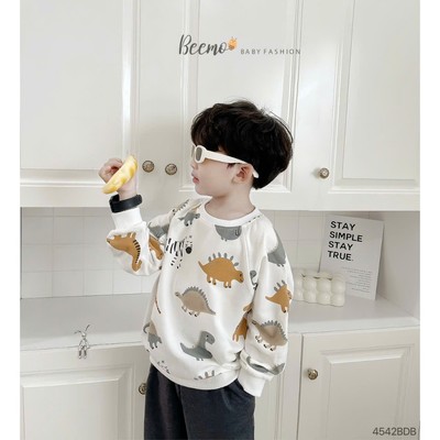 Set bộ nỉ dài tay Beemo phối lưng in trần khủng long vải nỉ da cá cho bé trai từ 9-24kg 4542BDB