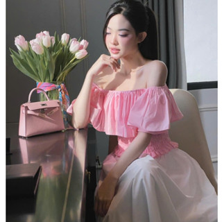 Áo somi trễ vai  vải thô thoải mái  kiểu gân sóng phong cách tiểu thư M013 ChangStore