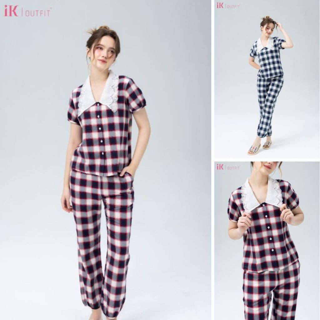 Bộ mặc nhà pijama hè nữ IK siêu đẹp, chất thô cao cấp mềm thoáng mát, họa tiết chữ kiểu dáng áo cộc 