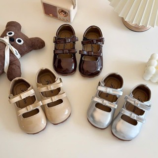 Giày búp bê nơ quai dán bé gái, Giày bệt cho bé gái phong cách vintage chất da PU mềm TMXJ603