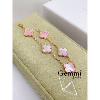 [Hàng siêu cấp - Bạc]  Vòng lắc tay Hình Bông Hoa cỏ 4 lá cánh mix đá màu Hồng xà cừ Rosegold