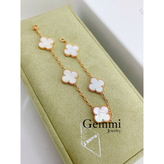 [Hàng siêu cấp] - Lắc bông hoa cỏ 4 lá  mix đá Trắng xà cừ Rosegold