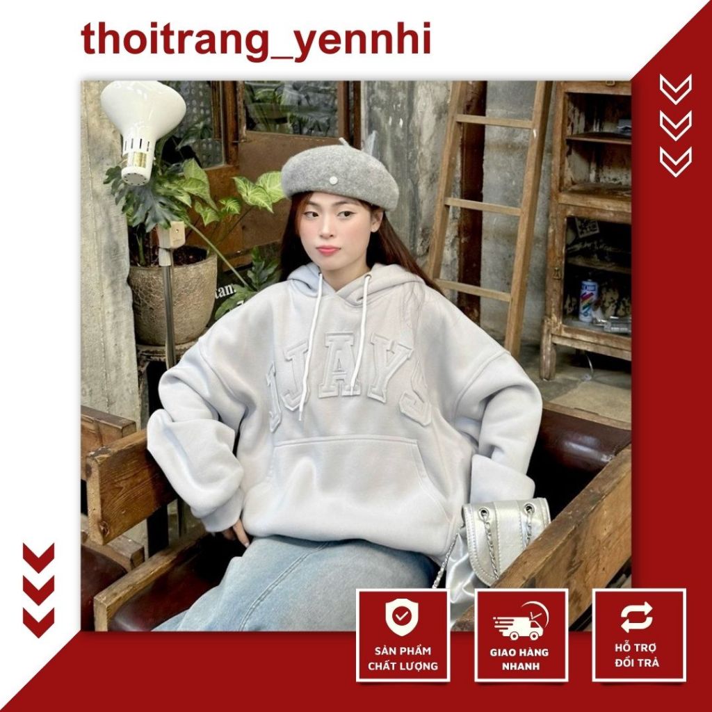 Áo Hoodie Thêu Đắp Vải Chữ JJAYS Siêu Nét Chất Nỉ Bông Dày Dặn, Hoodie Nam Nữ Unisex Form Rộng Mũ To Hottrend 2024