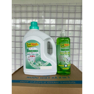  Nước Giặt Xả Raicho 2in1 hương nước Hoa 3,6 làm mềm vải kèm Chai nước Rửa Chén 1L 