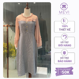Đầm dáng xòe vải dạ phối voan tơ quý phái - V6169 Mái Em