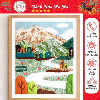 Set tranh thêu len nổi chữ nhật tự làm Punch Needle- Bộ thêu len nổi PHONG CẢNH THIÊN NHIÊN-chip handmade