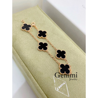 [Hàng siêu cấp - Bạc] - Set vòng lắc tay bông hoa cỏ 4 lá cánh ĐEN Rosegold - Gemmi Jewelry