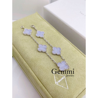   Hàng siêu cấp - Bạc  - Vòng lắc tay Hình bông hoa cỏ 4 lá cánh màu Xanh Baby Blue Whitegold 