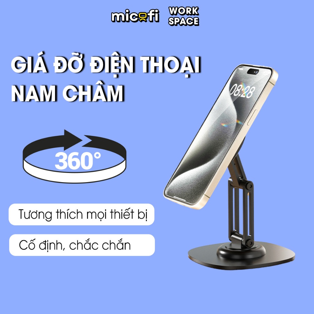 Giá Đỡ Điện Thoại Micofi Gía Để Kê Điện Thoại, Đế Để Đt Ipad Xoay 360 Độ Tích Hợp Công Nghệ Magsafe, Đi Kèm Vòng Từ Tính