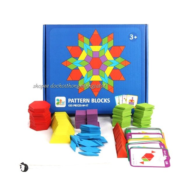 Bộ ghép hình Pattern block 155pcs gỗ cực đẹp