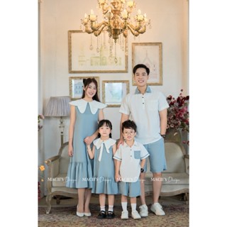 Đồ đôi gia đình - Đồ đôi Mẹ bé- Set Xanh dương cổ trắng Mã 62