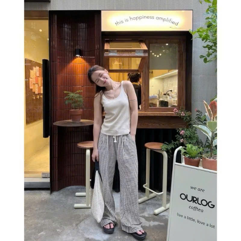 Quần Ống Rộng Nữ Kẻ Sọc Form Xinh Chất Vải Siêu Mềm Mát Cạp Chun Co Dãn MA377 | BigBuy360 - bigbuy360.vn