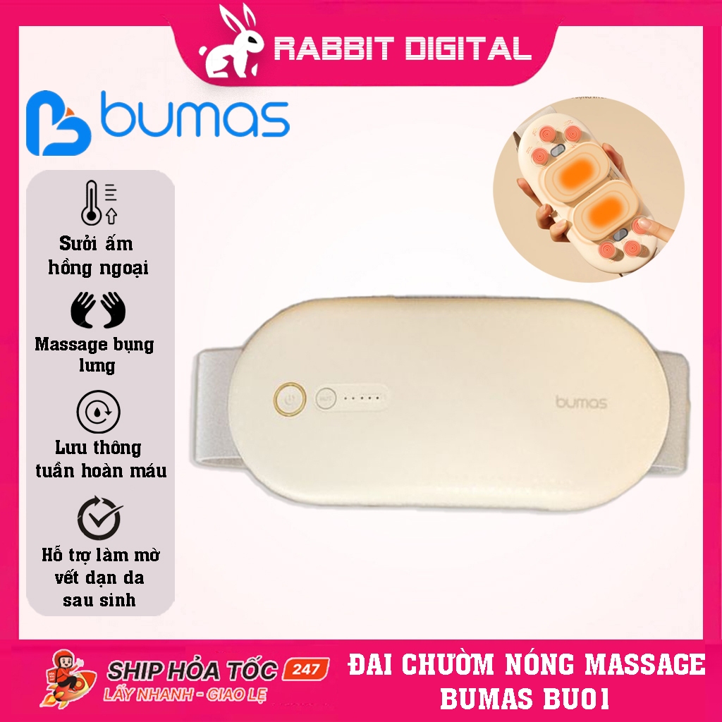 Đai Chườm Nóng, Máy Massage Giảm Đau Bụng Kinh BUMAS BU01 - Hỗ Trợ Chống Lão Hoá Da Sau Sinh - Quà T