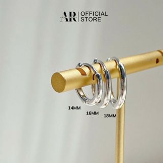 Khuyên tai bạc 925 tròn nam nữ , bông tai tròn chốt bấm Hoop size 14-16-18mm-AURA SILVER-KT05