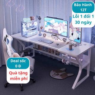 Bàn học chân sắt chữ K dài 1m4x60cm, mặt bàn gaming có khoan lỗ đi dây điện, chịu tải 250kg