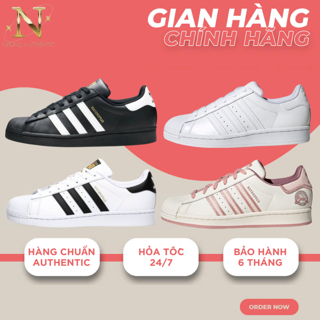 Giày Adidas Superstar AUTHENTIC. Giày Sneaker Superstar Mũi Sò Full Màu Nam Nữ