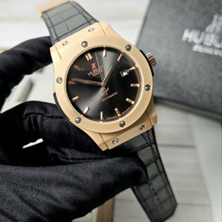  Đồng hồ cơ Hublot máy Automatic dây da cao caaspkhung viền thép chống nước 3ATM 