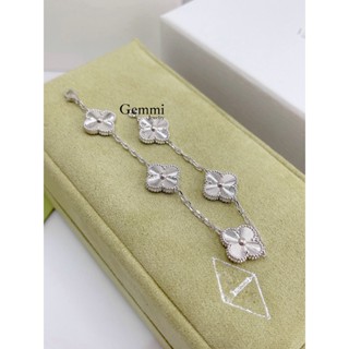 [Hàng siêu cấp - Bạc] Vòng lắc tay Hình Bông Hoa cỏ 4 lá cánh màu Trắng Phay Bạc Gemmi Jewelry