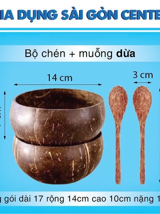  chén gáo dừa,muỗng dừa già tự nhiên VŨ KHẢI. Bát trộn salad trộn mặt nạ thân thiện với môitrường 