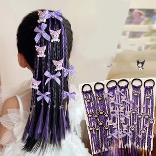 Đuôi tóc giả tết thành nhiều lọn phối nơ xinh xắn phụ kiện tóc cho bé gái dây buộc tóc giả cho bé