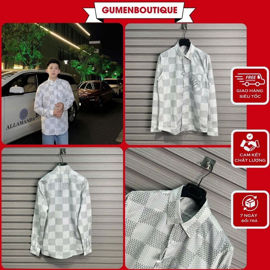 Áo Sơ Mi Nam Eo Vì Phối Hoạ Tiết Caro Cực Đẹp - Áo Sơ Mi Nam Thêu Chữ Cực Đẹp