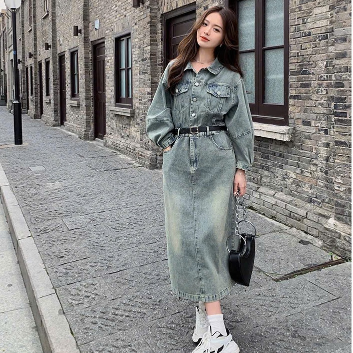 Váy jean dáng dài xẻ sau váy dáng dài ôm eo thân dài, Set váy bò mềm dáng dài cho nữ cho nữ (HC5)