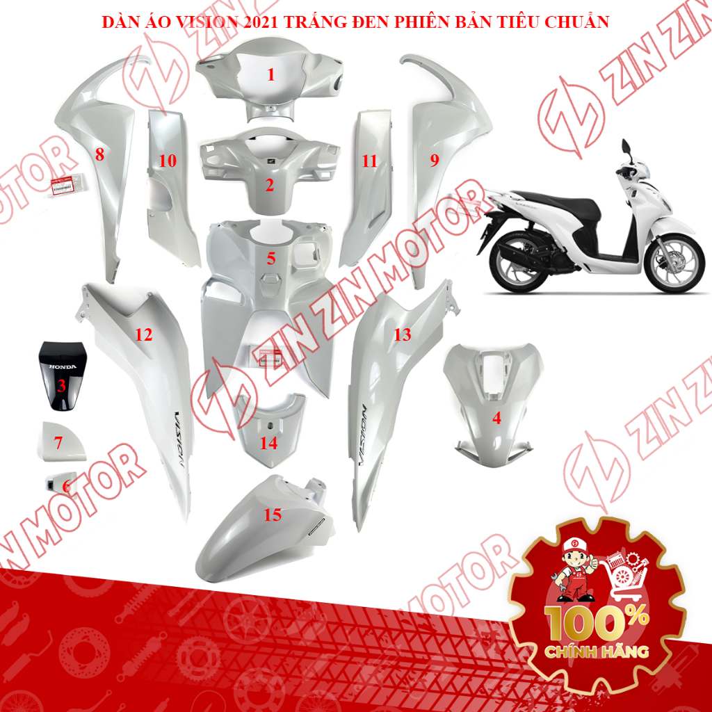 Dàn Áo Vision 2021 Trắng Đen Bạc Phiên Bản Tiêu Chuẩn Chính Hãng - ZZM