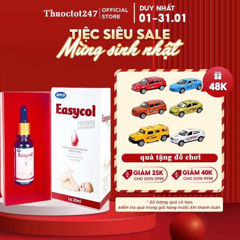 Thực phẩm bổ sung sắt Easycol Baby Fekids bổ sung sắt hữu cơ cho bé tăng cường đề kháng, giảm thiếu máu cho bé lọ 20ml