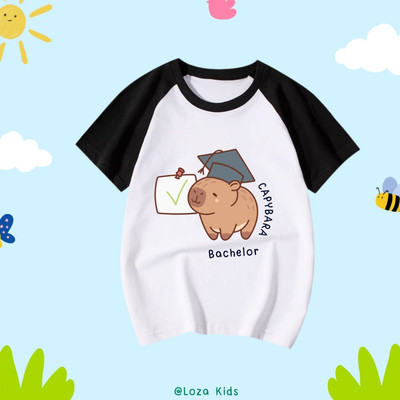 Áo thun in hình CAPYBARA nhiều mẫu cho bé gái và bé trai cân nặng từ 15-40kg - Loza Kids - BT001