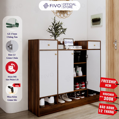 [Freeship HCM] Tủ Giày Gỗ Cao Cấp 4 Tầng FIVO FS51 Có Cửa, Gỗ Chống Ẩm Cao Cấp , Ngăn Chứa Rộng Rãi