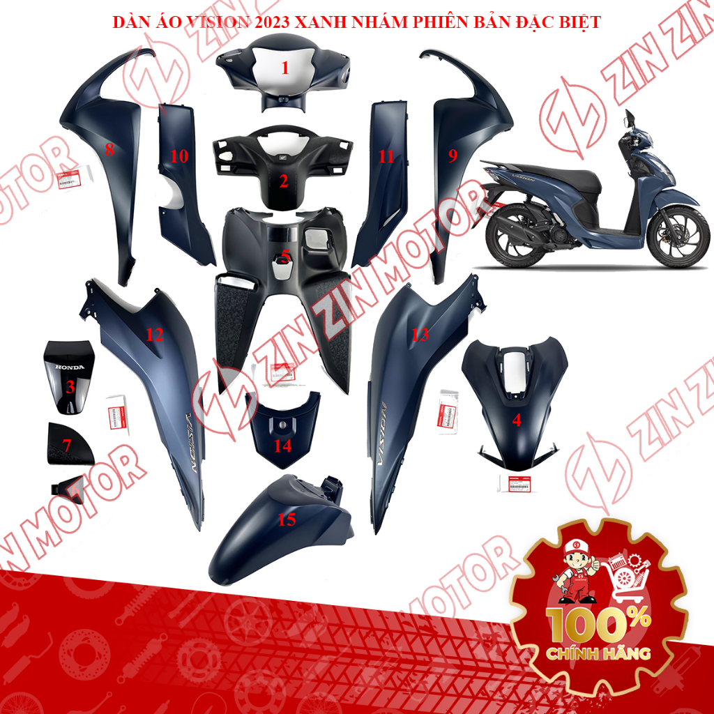 Dàn Áo Vision 2023 Xanh Nhám ( Xanh Đen ) Phiên Bản Đặc Biệt Chính Hãng - ZZM