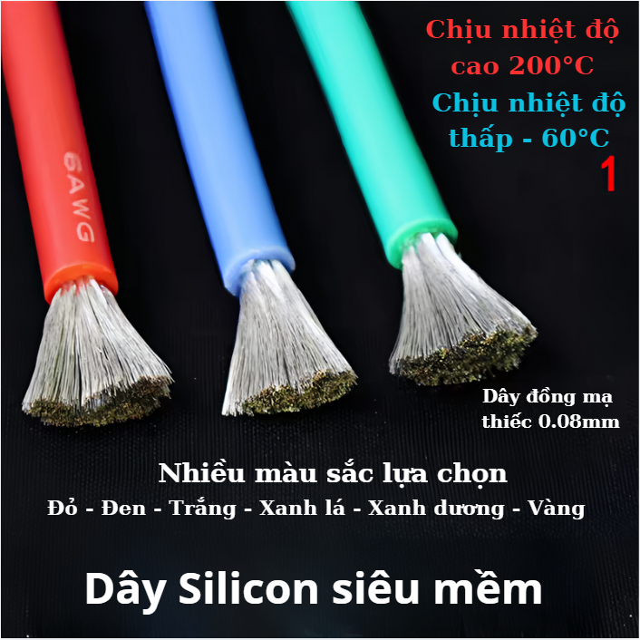 Dây silicon siêu mềm (1m) 4 AWG 6 AWG 8 AWG 10 AWG chịu nhiệt độ cao dây nối nguồn dây dây cấp nguồn