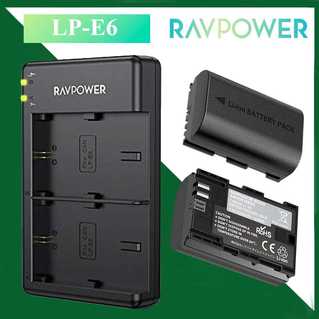 Combo 02 pin +01 sạc Ravpower LP-E6N(RP-BC003)