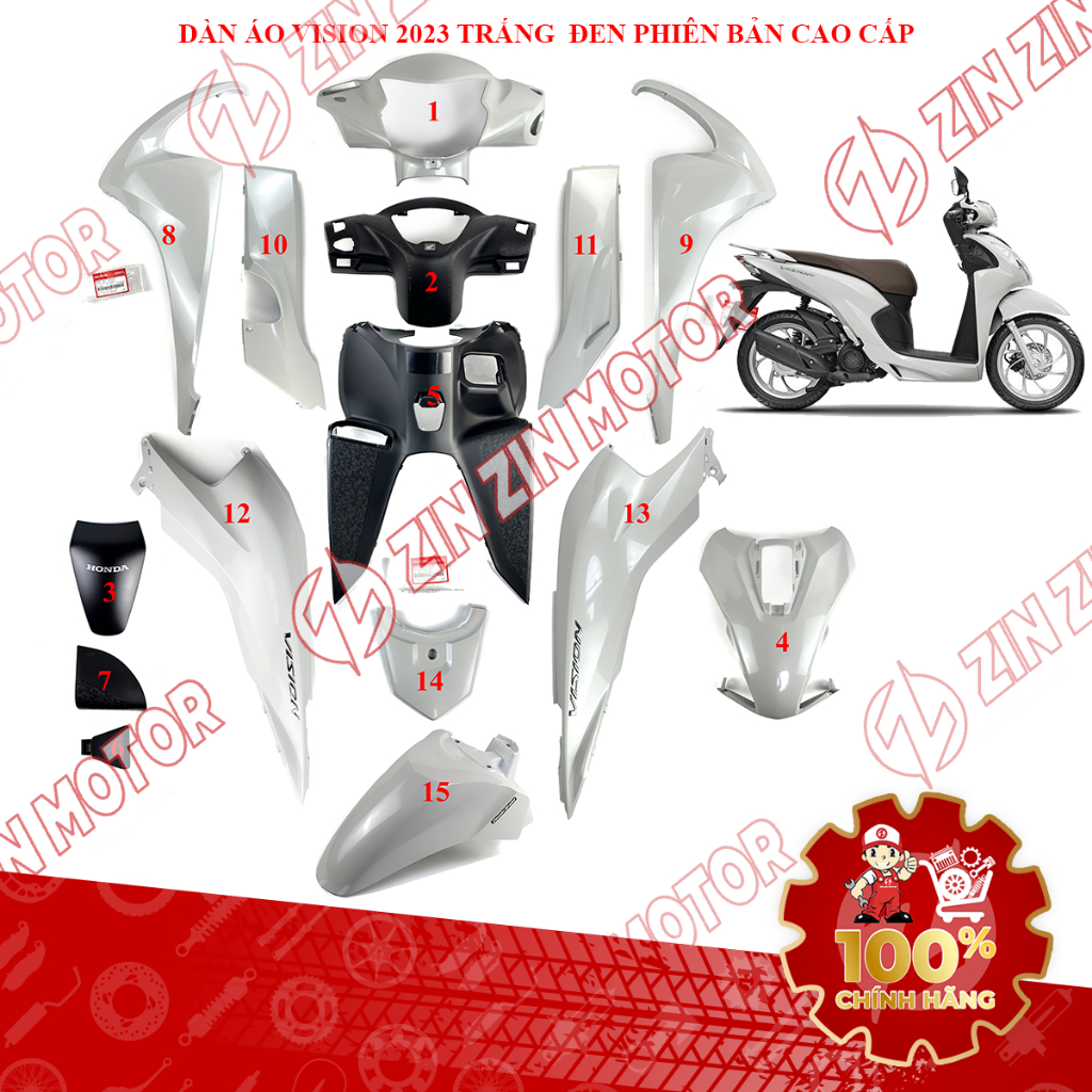 Dàn Áo Vision 2023 Trắng Đen Phiên Bản Cao Cấp Chính Hãng - ZZM