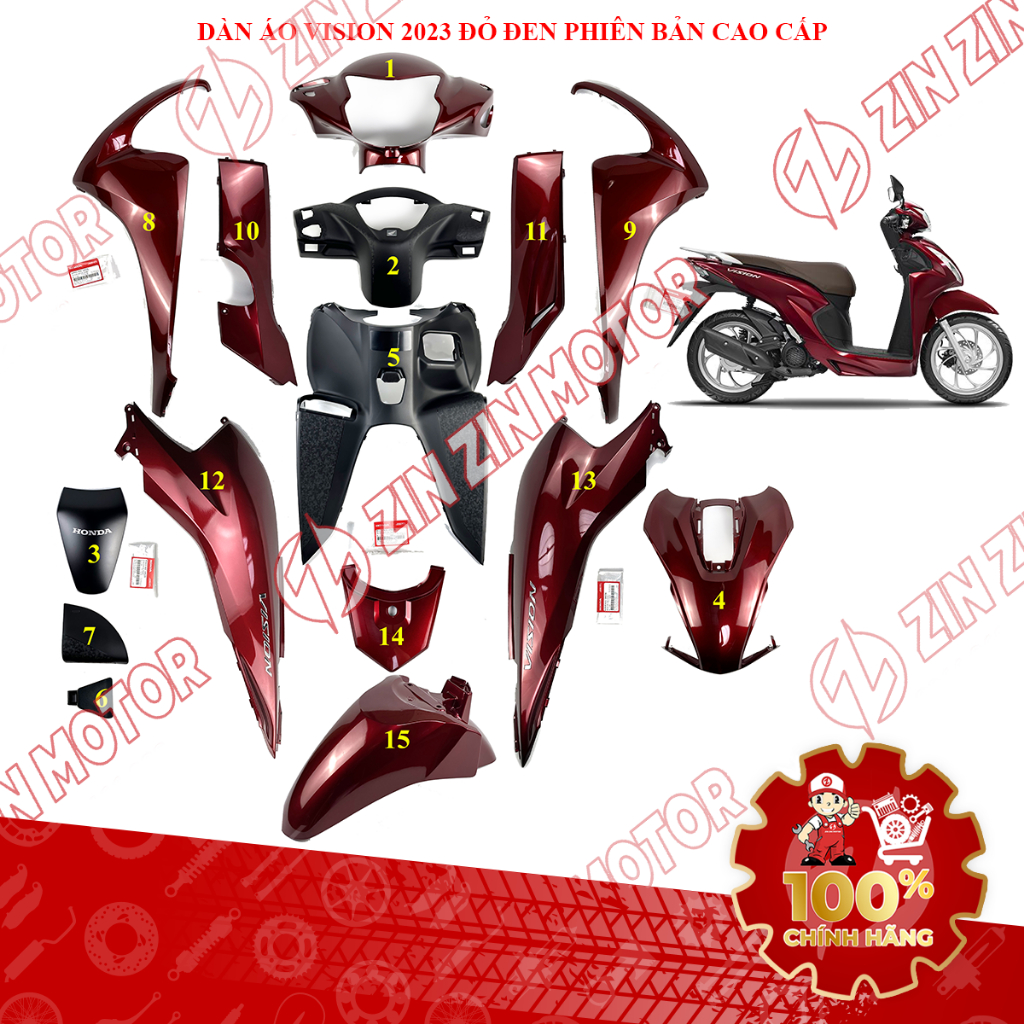 Dàn Áo Vision 2023 Đỏ Đen Phiên Bản Cao Cấp Chính Hãng - ZZM