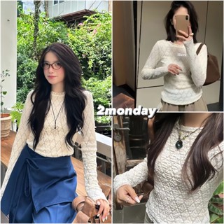 [SẴN] Áo Len Thun Xốp Dài Tay Phối Ren Hoạ Tiết Trám 3 màu Kem Đen Trắng Hanhiwithlove SIÊU XINH A12 QC