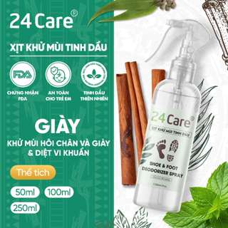 Xịt khử mùi giày và chân 24Care 50ml/100ml/250ml -lưu hương, sạch khuẩn chiết xuất tinh dầu thảo mộc