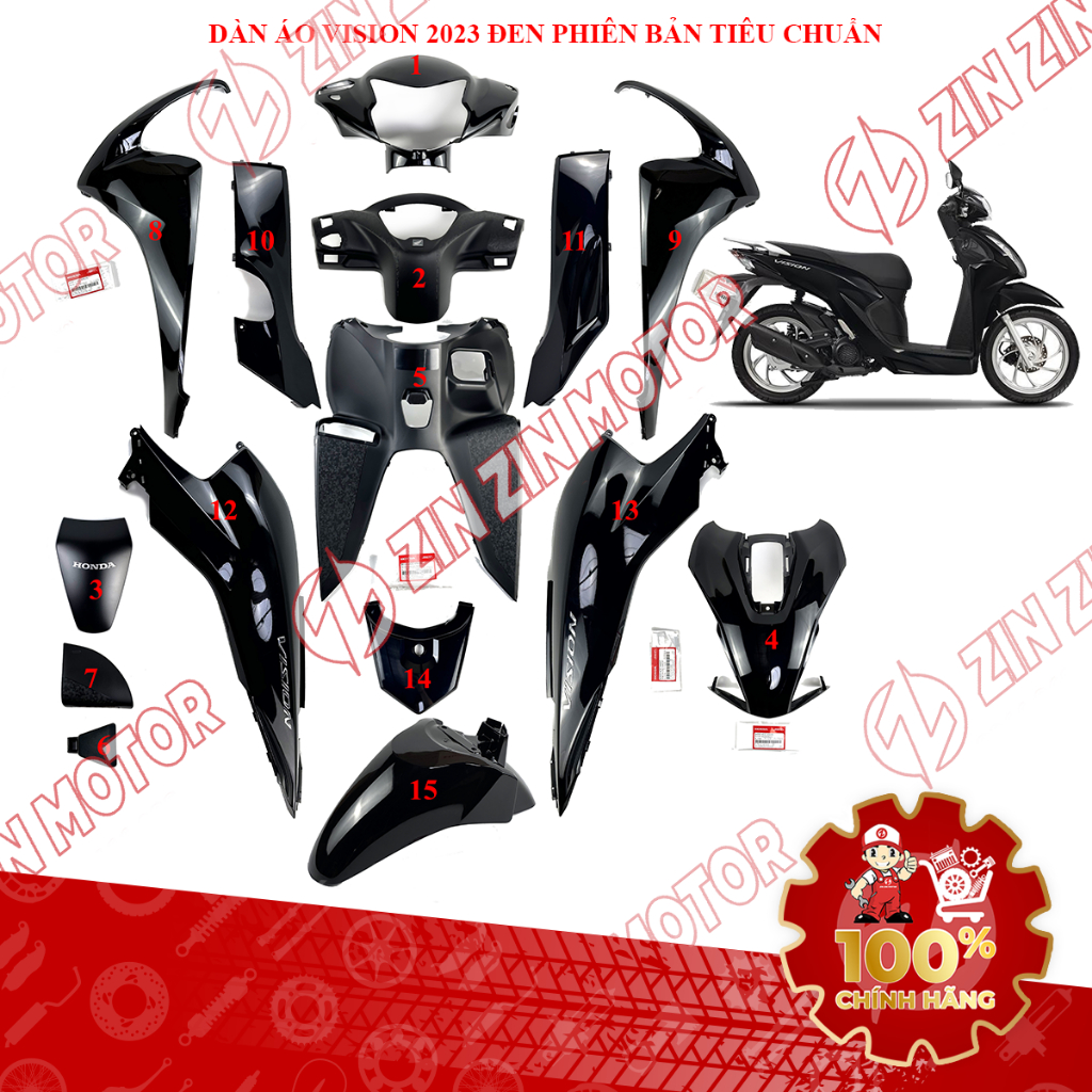 Dàn Áo Vision 2023 Đen ( Đen Bóng ) Phiên Bản Tiêu Chuẩn Chính Hãng - ZZM