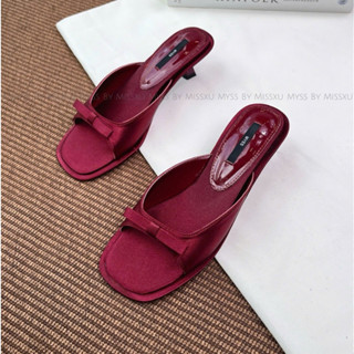 Giày guốc nữ Myss mũi tròn quai ngang phối nơ gót nhí 3cm cao cấp - SU217