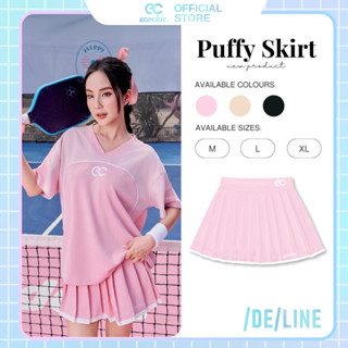 Chân Váy Tennis Xếp Ly Chính Hãng ECOCHIC Logo Thêu Dáng Xoè Ngắn Cạp Cao Có Lót Trong Màu Trắng Be Than B079