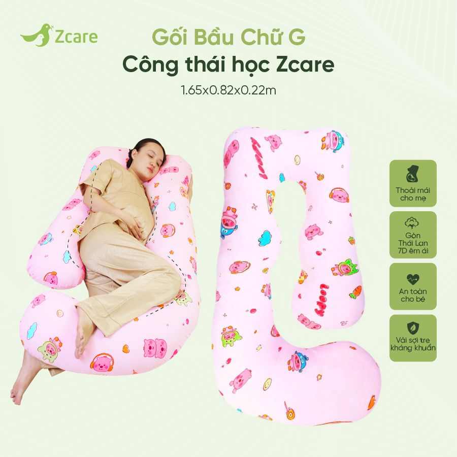 Gối bầu chữ G Zcare giảm đau lưng với vải sợi tre kháng khuẩn & gòn 7D (1.65*0.82*0.22m) - Mã GT17